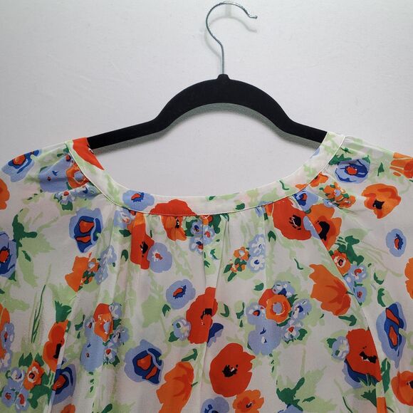 L Joie McKenna Silk Blouse Floral Orange Blue Cream White Bracelet 3/4 Sleeve - Picture 8 of 11